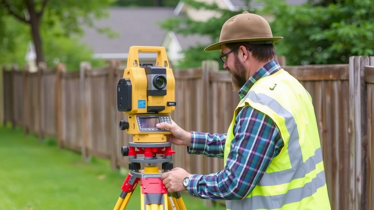 Surveyor using equipment to mark property lines for new fence installation checklist in Middle TN.